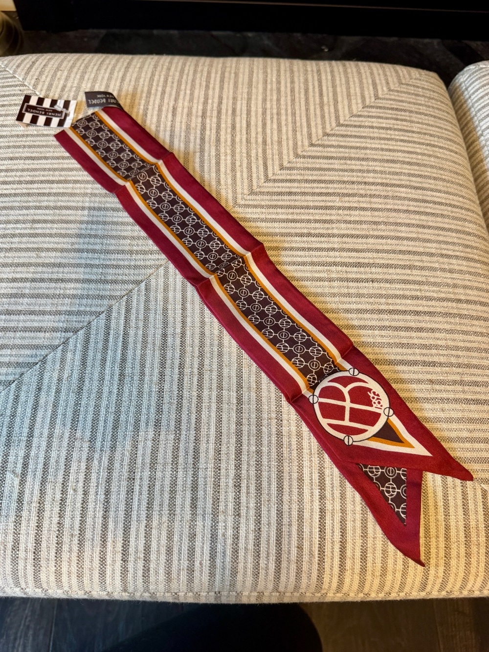 New! 100% Silk Henri Bendel Monogram Whimsy Logo Fall Scarf Wrap in Burgundy